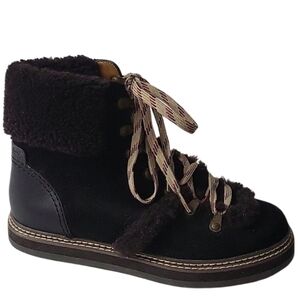 See By Chloe Eileen Shearling Lined Ankle Combat Boots Size 38 Black VGUC